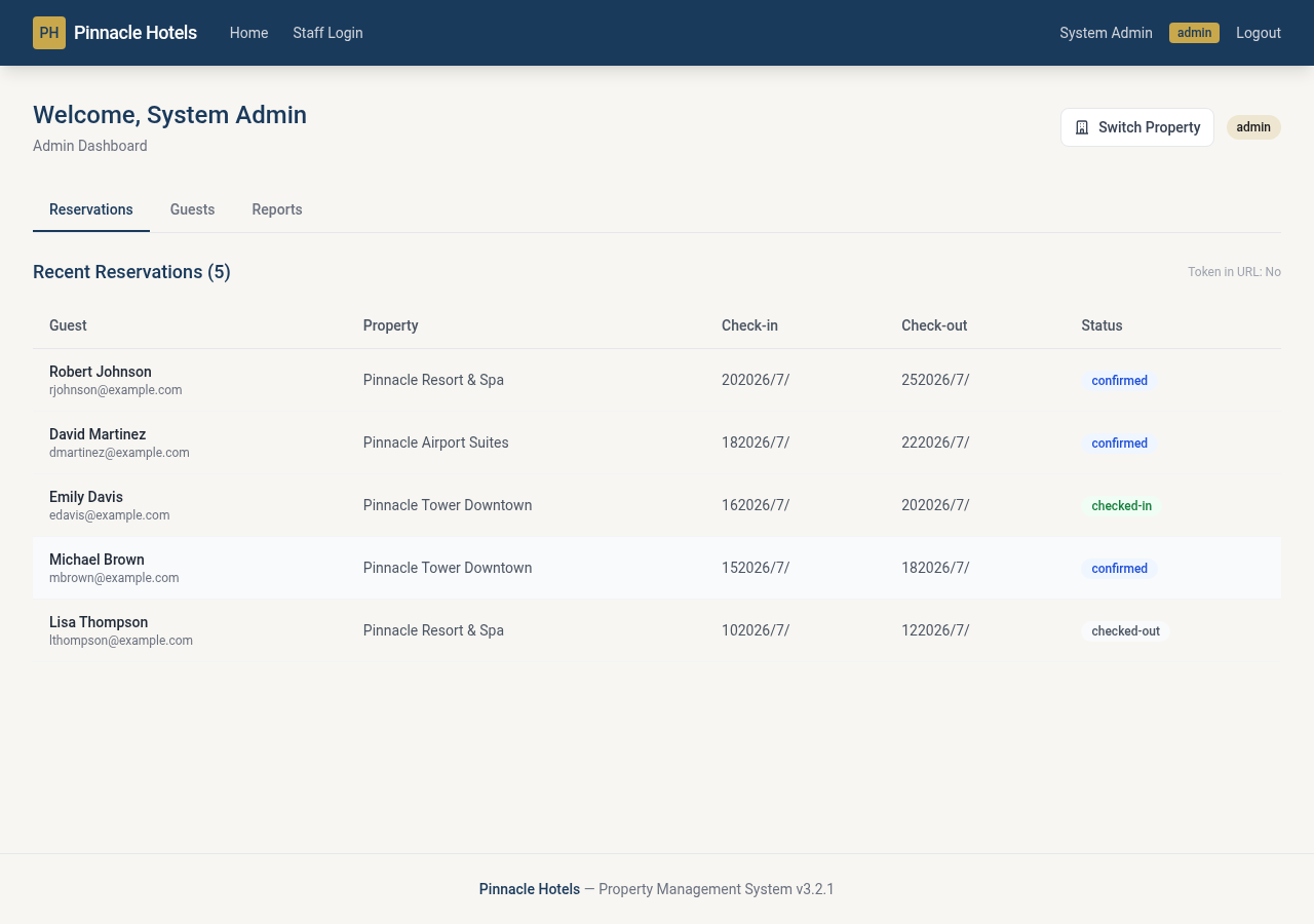 Post-authentication dashboard showing property list